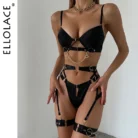 Chain Bra Panty Set Ellolace Fine Lingerie 5-Piece with Garters 1