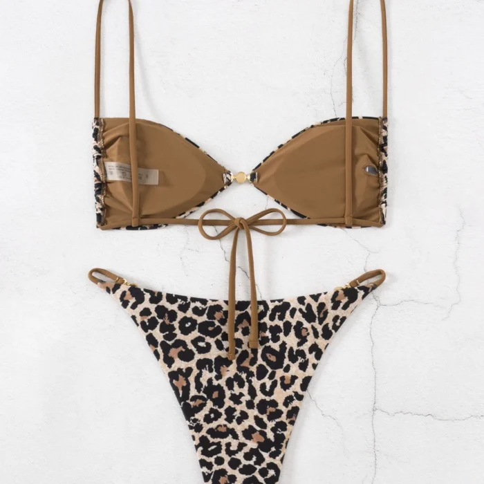 Ellolace Women's Two-Piece Swimsuit Leopard Bandage Bikini New In Matching Set Pearls Sexy Accessories Ensemble Femmes Beachwear 4