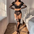 Ellolace Daring Lace Lingerie Set for Women with Stockings Erotic Intimate Sissy Underwear Complete Set 3