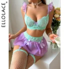 Ellolace Lingerie Sexy Hot Tulle Underwear Contrast Color Lace Ruffled Strap Garter Ensemble Lingeries Romantic Intim Goods 1