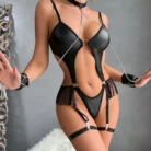 Ellolace Adult Female Fetish Sexy Bodysuit Handcuff PU Tassel Porno Sex Doll Body Sensual Halter Chain Hollow Belly Dancer Kit 3