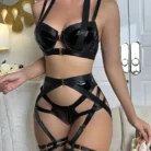 Ellolace Sensual Latex Lingerie Crotchless Panties Erotic Costume Push Up Bra Hot Girl Underwear Luxury Support Underwear 2