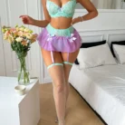 Ellolace Lingerie Sexy Hot Tulle Underwear Contrast Color Lace Ruffled Strap Garter Ensemble Lingeries Romantic Intim Goods 3