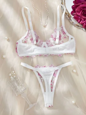 Sexy Hot Lace Women's Ethical Underwear Ellolace Lingeries See Through Intimate Complete 2 Pieces Set Beautiful Matching Bra Set 2