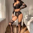 Ellolace Daring Lace Lingerie Set for Women with Stockings Erotic Intimate Sissy Underwear Complete Set 4