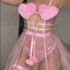 Ellolace Adult Female Sexy Party Dresses Heart-Shaped Bra Fairy Tulle Sensual Set Straps Sweet Cut Out Woman Costume 2