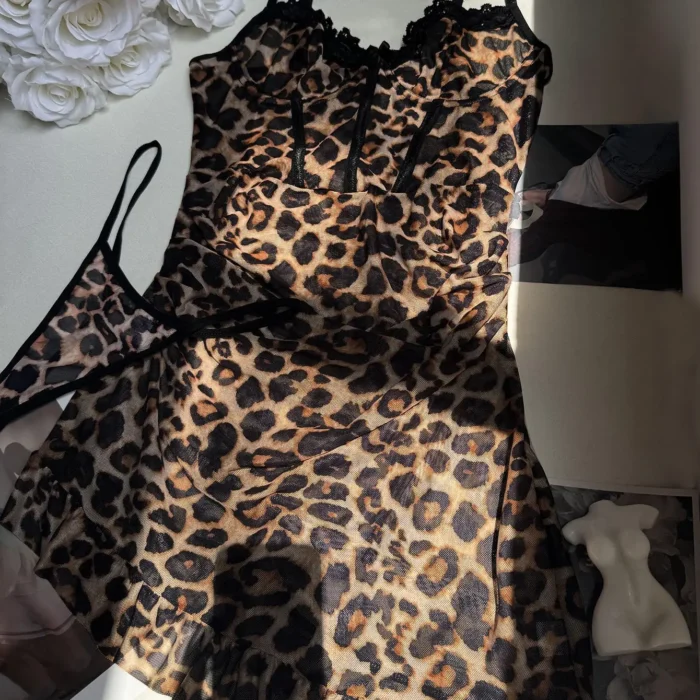 Ellolace Women's Sexy Dress Tempting Asymmetric Deep V Mini Seductive Leopard Party Kit Costume Dark Romance Call Night 6