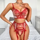 Ellolace Luxury Valentine Lingerie Set Sexy Hot Red Lace Premium Underwear Daring Transparent Intimate Erotic Complete Outfit 3