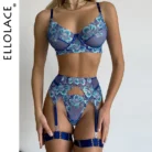 Ellolace Premium Embroidery 5-Piece Lingerie Set with Push Up Bra and Floral Lace 1