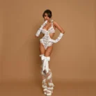 Ellolace Sexy Adult Daring Lace Bodysuit for Women Ruffled Full Body Lingerie with Gloves and Stockings Call of the Night Outfit 4