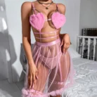 Ellolace Adult Female Sexy Party Dresses Heart-Shaped Bra Fairy Tulle Sensual Set Straps Sweet Cut Out Woman Costume 4