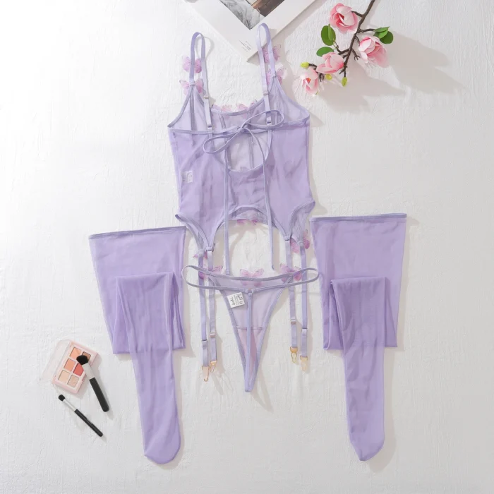 Butterfly Sexy Lingerie Set Ellolace See Through Lace G-String Ensemble for Women 6
