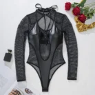 Ellolace Sexy Fetish Erotic Costume Adult Bodysuit Mesh PU Hot Lingerie Women Crotchless Baby Dolls Ladies Latex Kinky Body 6