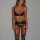 Ellolace Leopard Lace Patchwork Lingerie Set Ultra Sexy Costume with Gloves and Stockings for Women 4