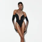 Ellolace Sexy Sissy Crotchless Mesh Bodysuit Deep V Neck Halter with Gloves Slimming Hot Fantasy Tulle Teddy for Women 23