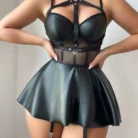 Ellolace Adult Female Sexy Short Dress Fetish Latex Mesh Splicing Women Underwear 4PCS Uncensored Erotic Hot Ladies Set Outfits 3