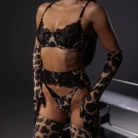 Ellolace Leopard Lace Patchwork Lingerie Set Ultra Sexy Costume with Gloves and Stockings for Women 5