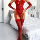Ellolace Sissy Heart-Shaped Festival Bodysuit Strap-On Sexy Women’s Bodice with Gloves and Long Stockings Outfit 4
