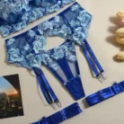 Ellolace Premium Embroidery 5-Piece Lingerie Set with Push Up Bra and Floral Lace 6