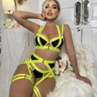 Ellolace Sensual Latex Lingerie Crotchless Panties Erotic Costume Push Up Bra Hot Girl Underwear Luxury Support Underwear 4