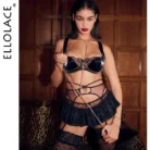 Ellolace Sexy Latex Splicing Lingerie Set for Women Fetish Bra and Lace Skirt Party Club Outfits 1