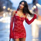 Ellolace Lace Summer Dresses 2025 Fancy Flare Sleeve Short Elegant Red Halter Party Dresses Floral Love Luxury Prom Dress 3
