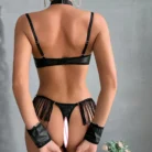 Ellolace Sexy Fetish Adult Female Bodysuit Porno Handcuff PU Tassel Sex Doll Sensual Halter Chain Hollow Belly Dancer Body Kits 6