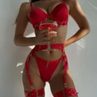 Chain Bra Panty Set Ellolace Fine Lingerie 5-Piece with Garters 3