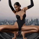 Ellolace Sexy Sissy Crotchless Mesh Bodysuit Deep V Neck Halter with Gloves Slimming Hot Fantasy Tulle Teddy for Women 2