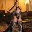 Ellolace Leopard Bodysuit with Gloves and Stockings 5-Piece Sissy Crotchless Halter Deep V Body Suit for Women Sexy Tops Tights 3