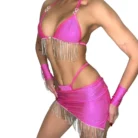 Ellolace Sexy Hot Fancy Lingerie Set with Rhinestone Tassels Kiss Heart Wrist Straps Skirt Neon 5-Piece Bikini Bandage Suit for Women 6