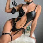 Ellolace Sexy Fetish Adult Female Bodysuit Porno Handcuff PU Tassel Sex Doll Sensual Halter Chain Hollow Belly Dancer Body Kits 2