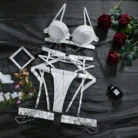 Chain Bra Panty Set Ellolace Fine Lingerie 5-Piece with Garters 6