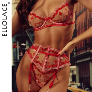 Heart-Shaped Embroidery Lace Female Kit Intimate See Through Mesh Lady Outfits Ellolace Fancy Lingerie Ultra Sexy for Women 1