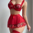 Ellolace Fancy Floral Lingerie Set Ruffled Lace Exotic Sexy Underwear Valentine Ensemble 5
