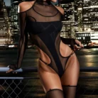 Ellolace Off The Shoulder Crotchless Bodysuit Lingerie Set Call Of The Night Sexy Costume with Stockings 2