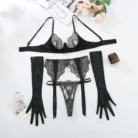 Ellolace Lace Lingerie Set with Long Gloves Attractive Chest Suspenders Delicate Ensemble Underwear for Women 6
