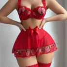 Ellolace Fancy Floral Lingerie Set Ruffled Lace Exotic Sexy Underwear Valentine Ensemble 2
